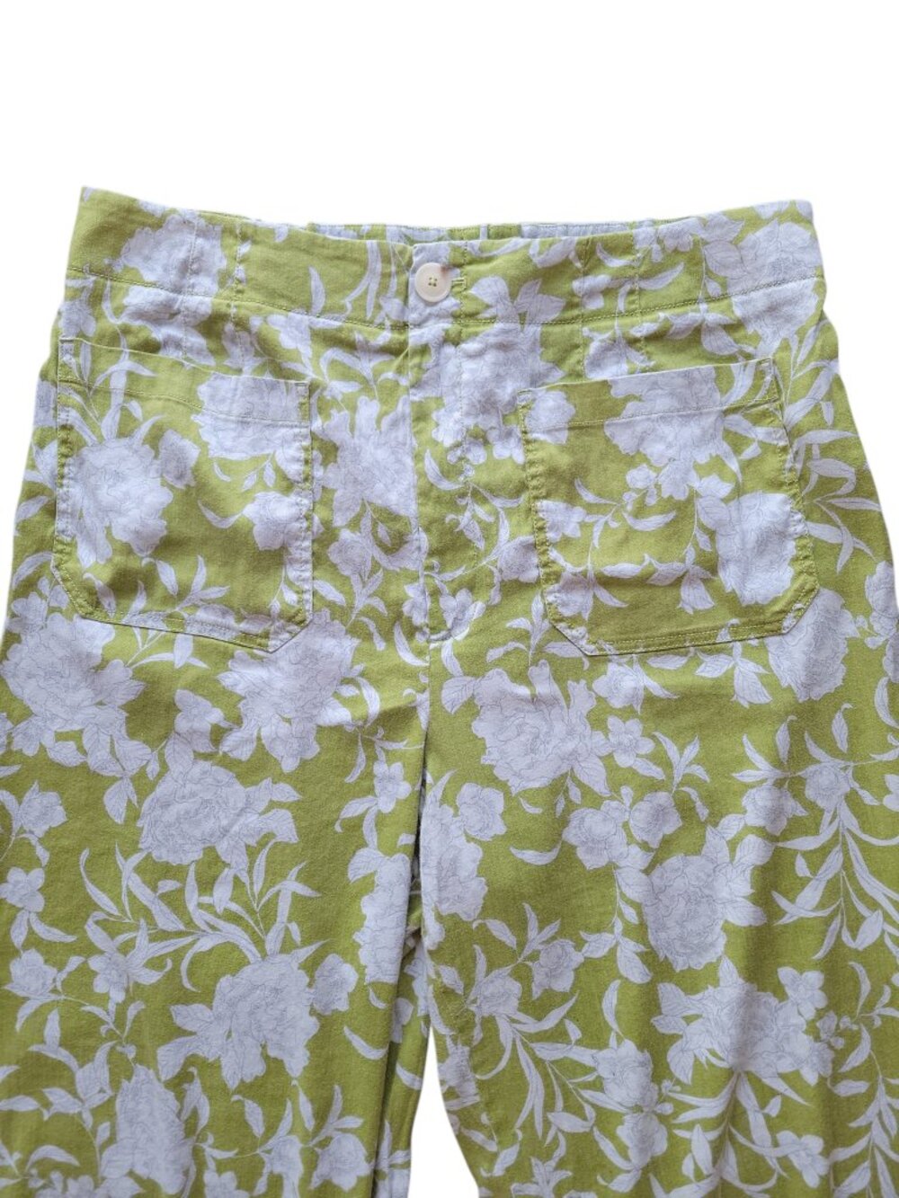 Maeve by Anthropologie Green and Blue Leaf Print London Wide Leg Pants Size XL - Picture 4 of 12